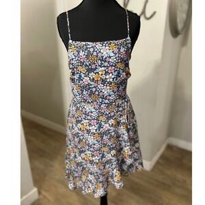 Altar'd State Floral Print Smocked Mini Dress Blue Festival Vacation Size Medium